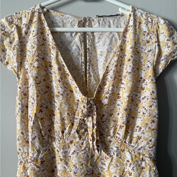 Abercrombie & Fitch Floral Mini Dress Yellow Brown White Size M Pockets - Picture 2 of 7